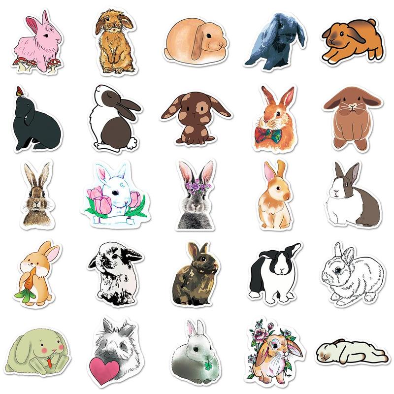 Waterproof Cartoon Rabbit Pattern Stickers, 50pcs Creative Multi-purpose Stickers, Easter Essentials Decals For DIY Craft Decoration & Hand Account