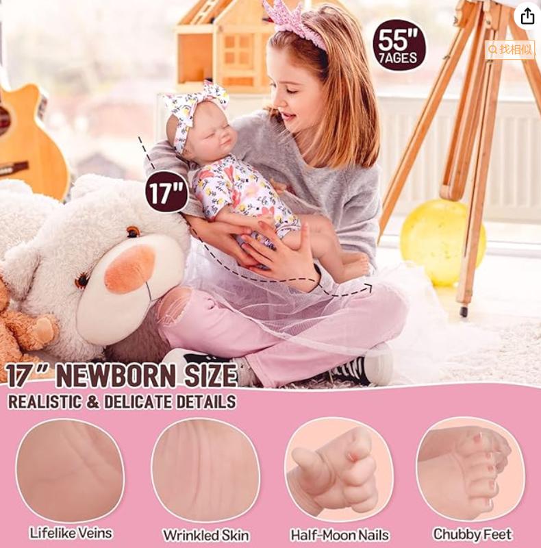 BABESIDE Lifelike Reborn Baby Dolls - Skylar, 17-Inch Real Baby Feeling Realistic-Newborn Sweet Smile Sleeping Dolls Real Life Baby Doll Girl with Gift Box for Cuddling, Role Playing and Collection