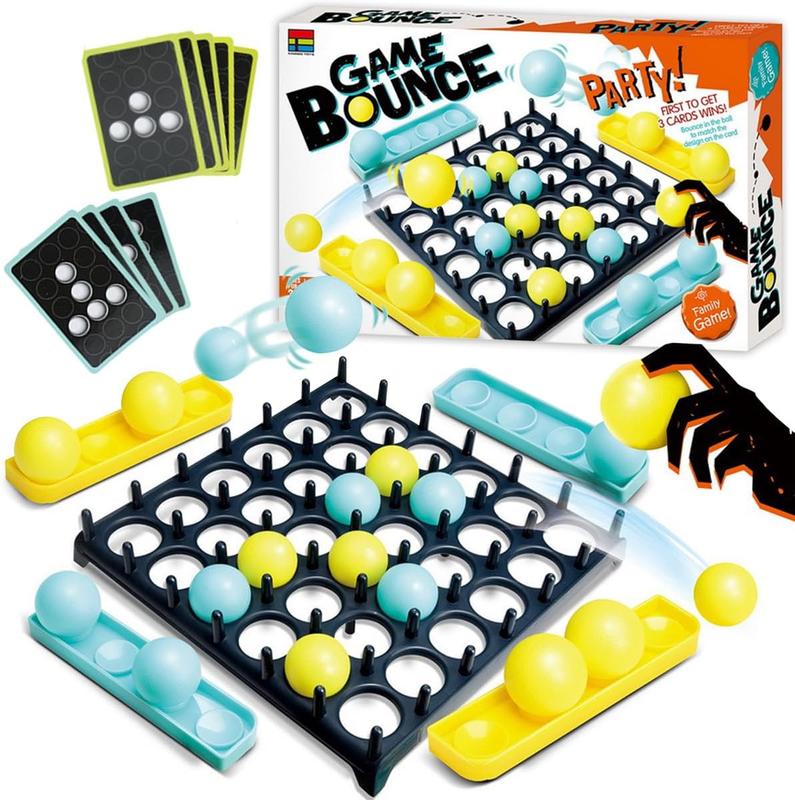 Bounce Ball Game with Family,Adults,Teens and Children,Connect Ball Board Games Table Game Toys,with 9 Cards with Different Patterns,16 Balls and 1 Game Grid,The Perfect Holiday Toy for Kids