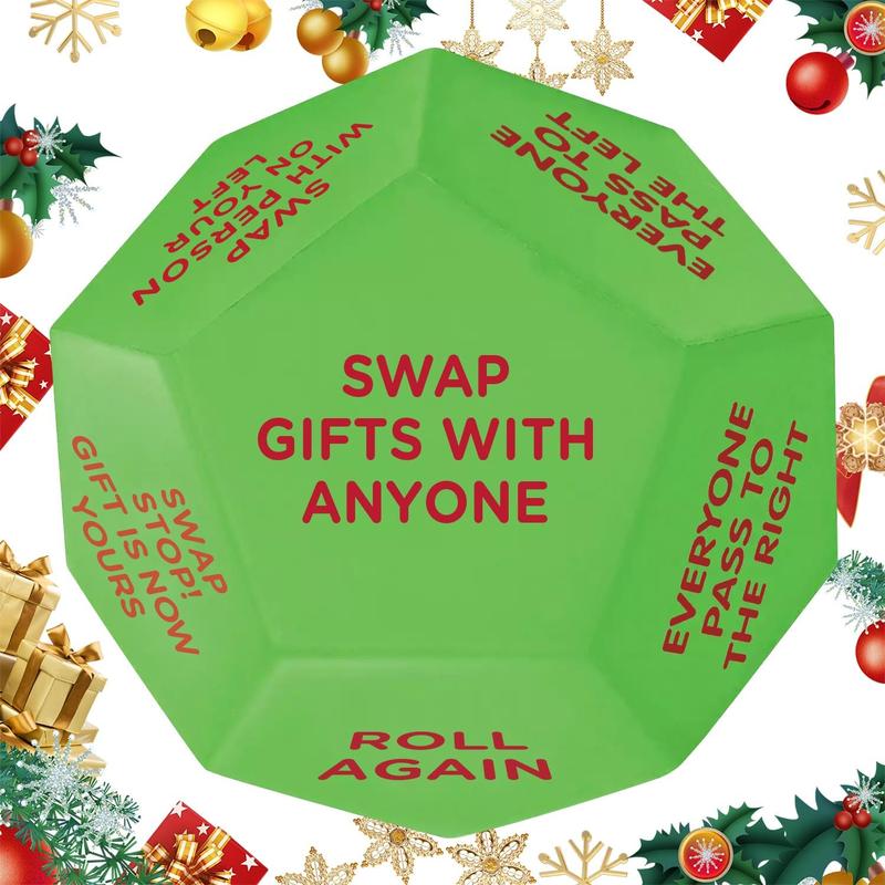 Santa Swap Gift Exchange Dice, 2025 New - Santa Swap Gift Exchange Oversized Die,12 Different Sides Gift Exchange Game- 3 X 3 X 3 in,Christmas Party Gift Exchange Dice Game,for Family Party (1PCS)