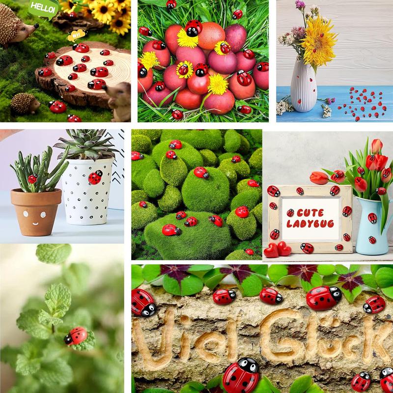 Ladybug Shaped Decorative Toy, 100pcs set Mini Ladybug Figurine, Animal Miniatures for DIY Fairy Gardens, Micro Landscapes Succulent Ornaments