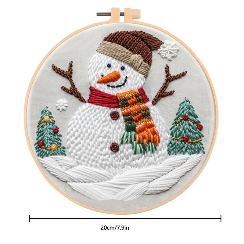 Snowman Pattern DIY Embroidery Kit, 1 Set Embroidery with Hoop Suture Practice Kit for Adults, Christmas Handmade Unfinished Products Gifts