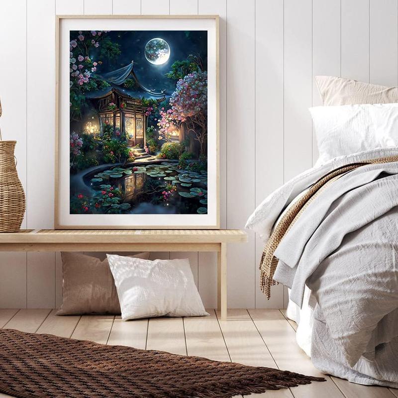 Landscape Diamond Painting Kits for Adults-Moon Night Diamond Art Kits for Adults,Round 5D Scenery Gem Art Kits for Adult DIY Crafts Kits Gift Home Wall Decor Gifts(16x12inch)