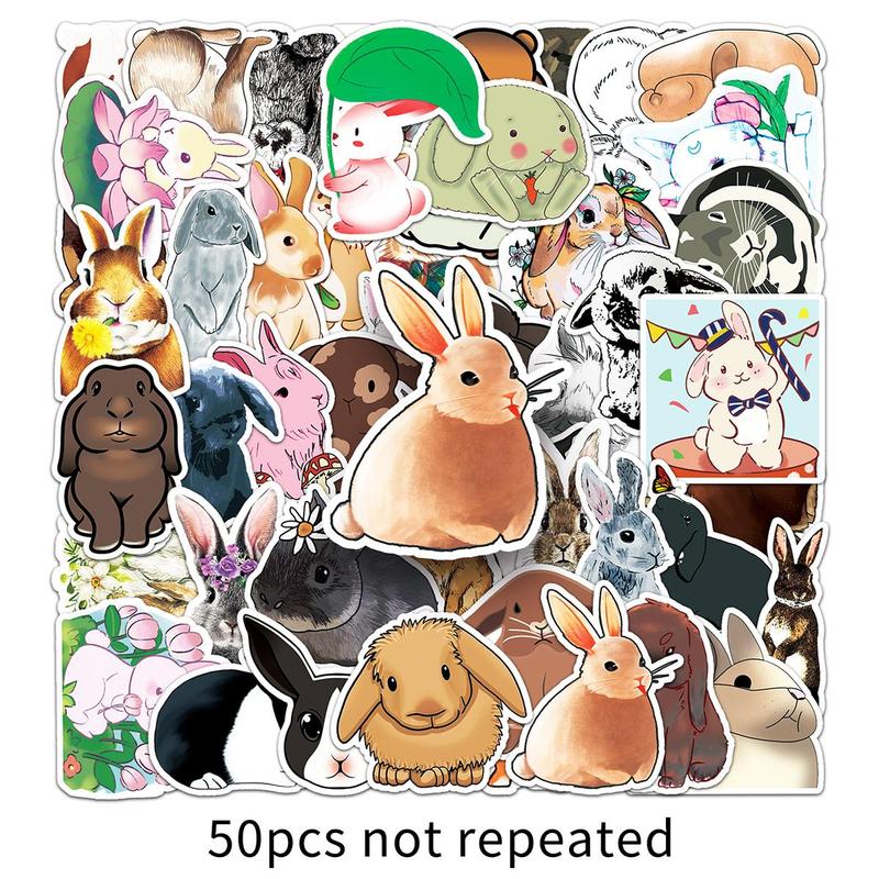 Waterproof Cartoon Rabbit Pattern Stickers, 50pcs Creative Multi-purpose Stickers, Easter Essentials Decals For DIY Craft Decoration & Hand Account