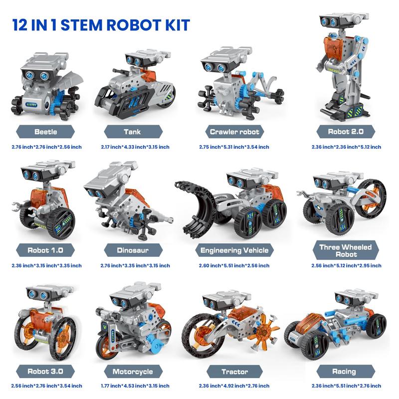 Robot Toy Building Kit, 12 in 1 Science Building Kits for Boys Girls Kids 8-16, Robotics Powered by USB, DIY Educational Gifts for Christmas