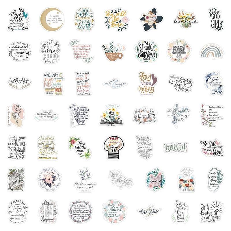 The Bible Quote Decorative Sticker, 50pcs Creative Slogan Graphic Sticker for DIY Scrapbook Laptop Luggage Decoration, Summer Gifts