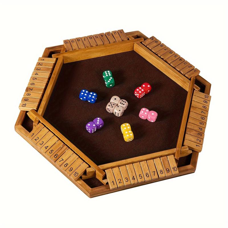 Shut The Box Game For 6 Player With 12+4 Dice - Colorful 6 Sided Wooden Board Math Number Games For Adults Families Party Club board game