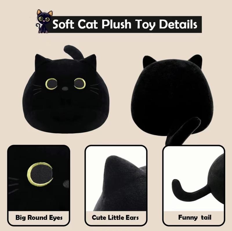 Black Cat Plush Toy, Gifts for Her, SoftStuffed Animals Plushies Toys for KidsDecorative Pillow, Fun Stuffed Toys forBoys, Children's Companion ComfortToy, Room Decor, Decorative RoomAccessories