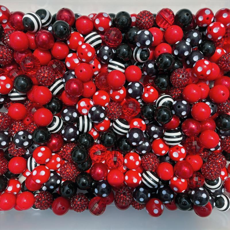 Minnie Mix  - 20mm Bubble Gum Bead Mixes, Red and Black Chunky Bead Mixes