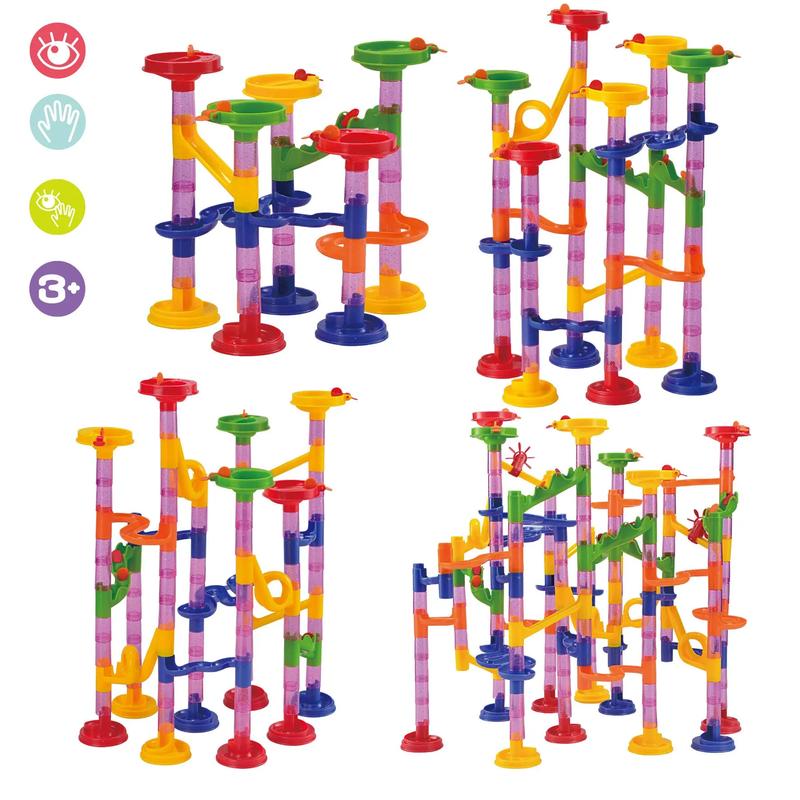 Christmas 2024 Gifts Marble Run Premium Set（196 Pcs- Construction Building Blocks Toys, STEM Educational Toy, Building Block Toy(156 Translucent Plastic Pieces+ 40 Glass Marbles)