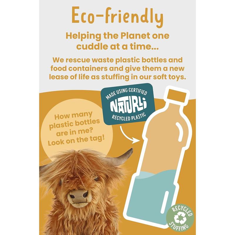 Living Nature Highland Cow Brown Stuffed Animal | Farm Toy with Sound | Soft Toy Gift for Kids | Naturli Eco-Friendly Plush | 9 Inches