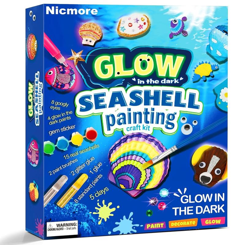 Christmas 2024 Gifts Toys for Kids Nicmore Sea Shells Art & Crafts: Glow in The Darkness Painting Kits Crafts for Kid Gift for Boys Girls Art Supplies Activities Toy Gifts for Kids