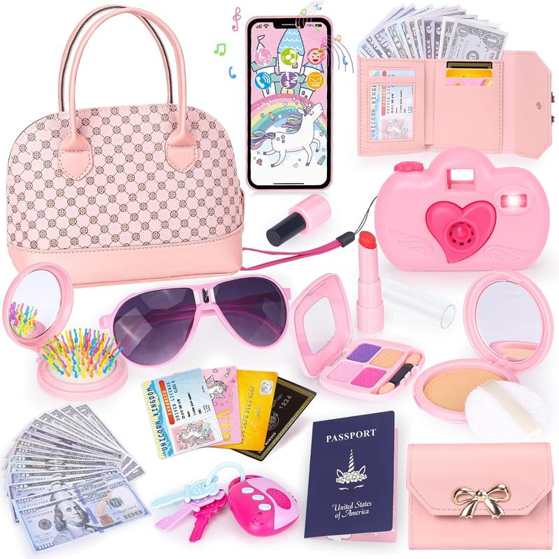 Christmas gift Play Purse for Little Girls, 35PCS Toddler Purse with Pretend Makeup for Toddlers, Princess Toys Includes Handbag, Phone, Wallet, Camera, Keys, Kids Purse Birthday Gift for Girls Age 3 4 5 6+