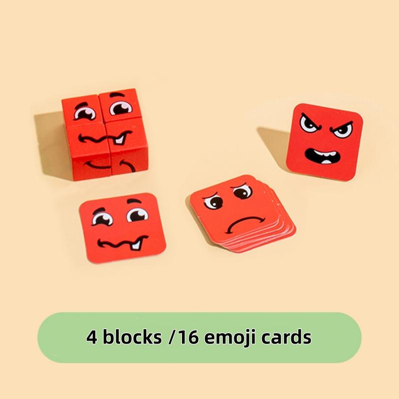 Face Changing Magic Cube Game, Wooden Expression Puzzle Building Blocks Pattern Matching Game, Educational Puzzle Games for Night