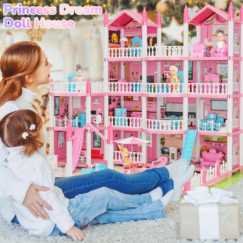 4-story 13 Rooms Play House with Dolls & Accessories, 1 Set Creative Play House Toy for Birthday Gifts, Fun Pretend Play Toy