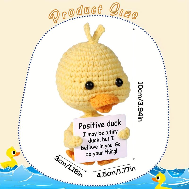 Mini Funny Positive Duck, Creative Wool Pocket Knitted Duck Toy Doll with Card, Cute Crochet Tiny Positive Emotional Dolls Duck for Gift Party Decoration