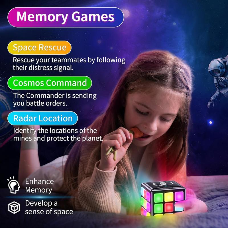 Rechargeable Game Cube, 15-in-1 Fun Brain Memory & Speed Games for Kids, Christmas Birthday Gifts for Boys Girls Ages 6-12+ Years Old, Cool Toys for Kids Teens with Score Screen (Black)