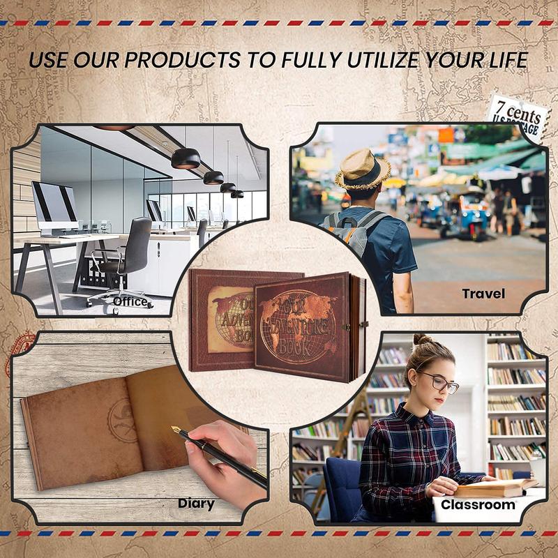 Our Adventure Book 180 Page Scrapbook Photo Collection DIY Handmade Memories Travel Diary Embossed Letters Leather Cover For Weddings, Holiday Gifts