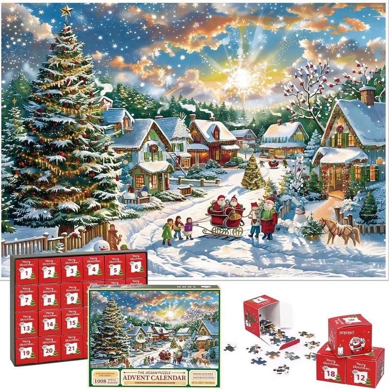 Advent Calendar 2024, Foil Puzzle 1008 Pieces Holiday Jigsaw Puzzles,  24 Days Christmas Countdown Calendar, Family Game  christmas Gifts, Home Decor   xmas decoration