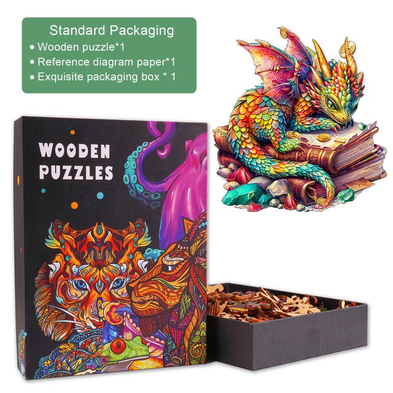 Jeweled Dragon Wooden Jigsaw Puzzle - Perfect for Kids and Adults Alike