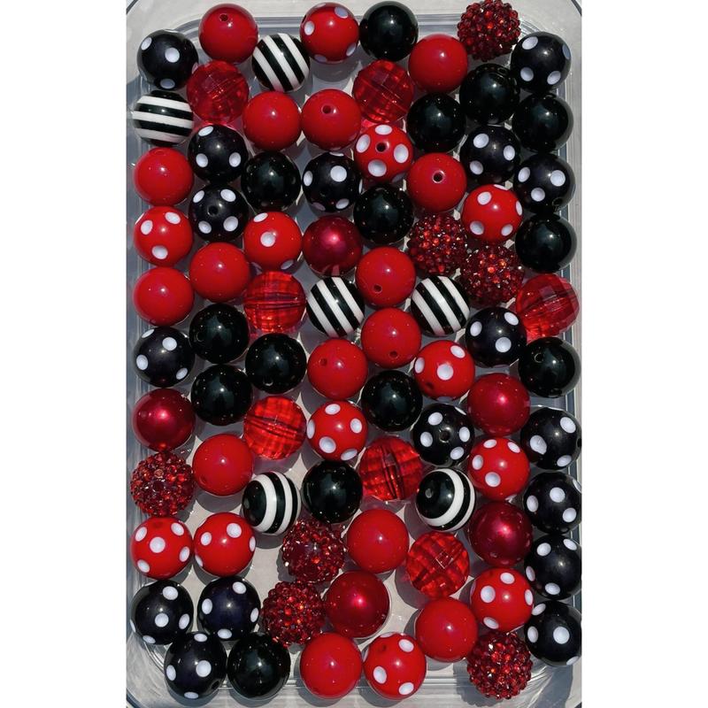 Minnie Mix  - 20mm Bubble Gum Bead Mixes, Red and Black Chunky Bead Mixes