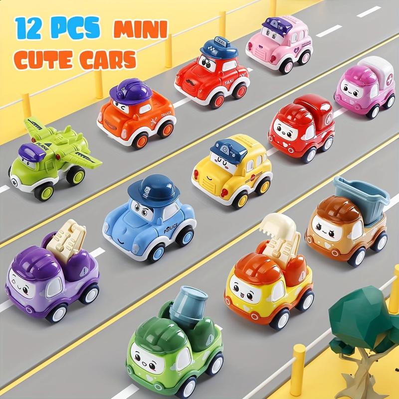 Mini Cute Cartoon Car Toy with Map & Storage Case, 12pcs set Pull Back Inertia Car Toy, Birthday Gift for Kids