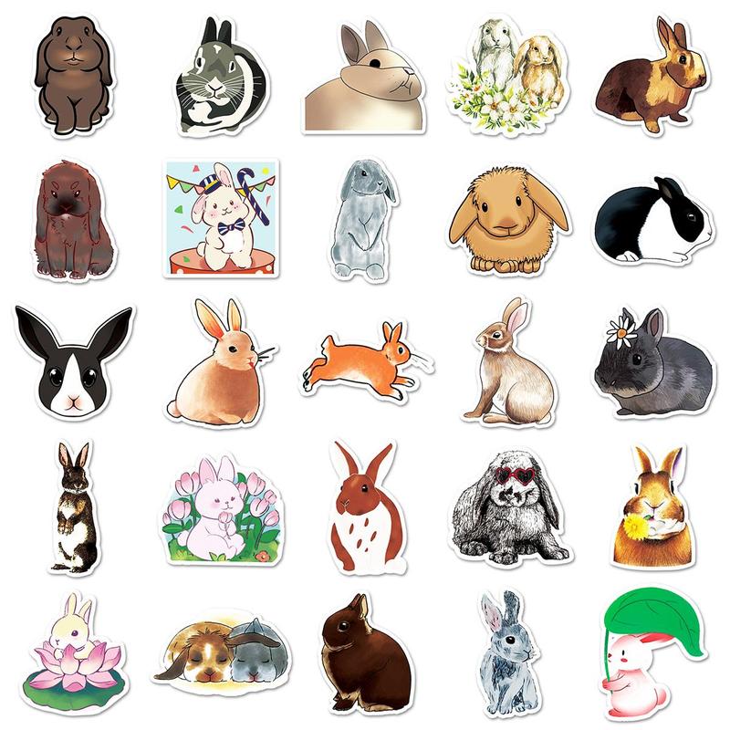 Waterproof Cartoon Rabbit Pattern Stickers, 50pcs Creative Multi-purpose Stickers, Easter Essentials Decals For DIY Craft Decoration & Hand Account