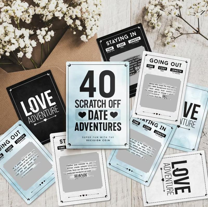 LOVEVIBE Date Night Ideas Card Game - 40 Scratch Off Dating Ideas with Decision Coin-Couples Gift