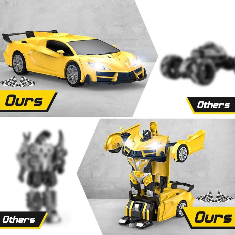 Remote Control Car,Transform Robot RC Cars with Cool LED Headlights, 2.4Ghz Toys Car with 360 Degree Rotation and One-Button Deformation, Christmas Birthday Gifts for Boys Girls(Yellow)