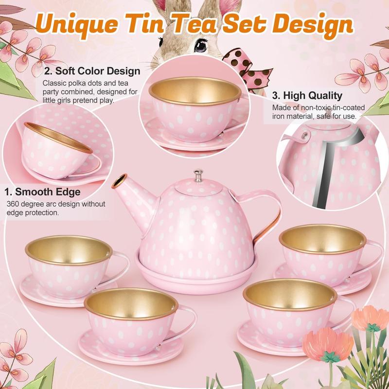 Christmas tea Party Set for Little Girls, 49PCS Princess Tea Time Toys Including Tea Set Dessert Carrying Case, Kids Kitchen Pretend Playset, Tea Set for Girls Birthday Toddler Gifts Age 3-8