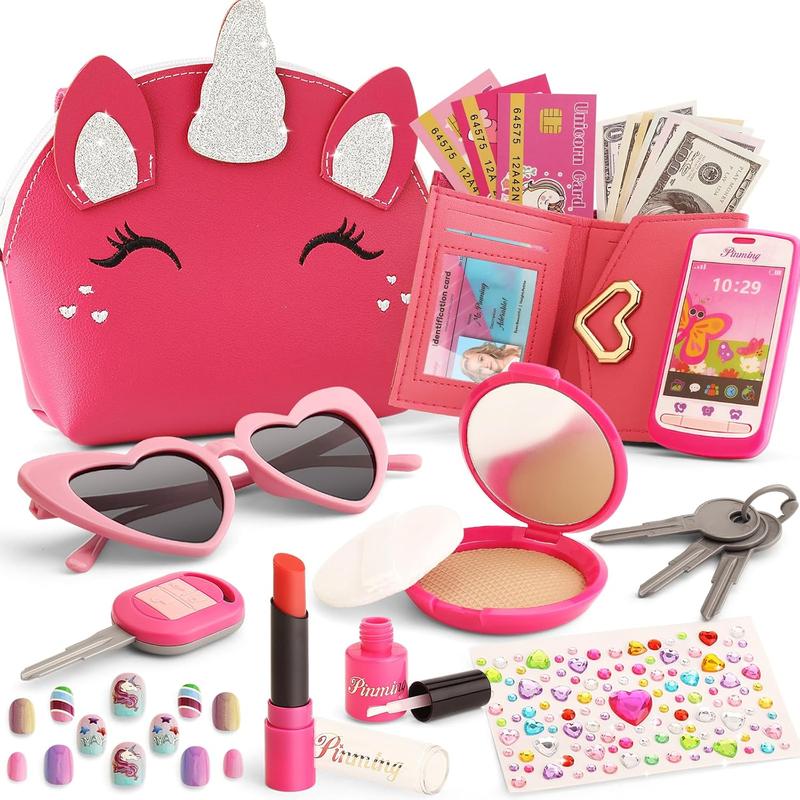 Little Girls Purse with Accessories, Kids Play Purse for Girls Age 4-6, Unicorn Pretend Play Purse for Toddler Age 3-5, Princess Girls Toys for 2 3 4 5 6 7 Year Old Birthday