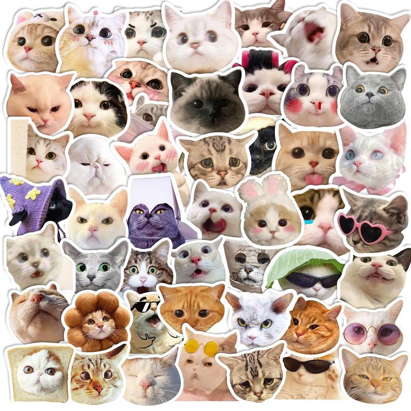 Cute Cat Pattern Sticker, 50pcs pack Waterproof Decorative Decals, DIY Creative Paster for Scrapbook & Notebook & Bottle Decor, Students Gifts, Girly Bedroom Accessories