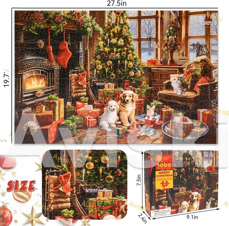 Christmas Jigsaw with 1:1 Reference Poster, 27.5 x 19.7 inches, Holiday Puzzles for Adults and Kids - 1000 count Puzzles, Educational Games Gift for Elders Children Family, Friends (Fireplace)