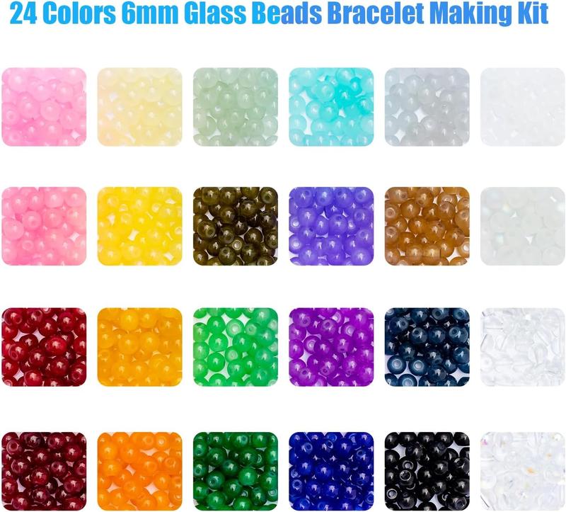 6mm Glass Beads for Jewelry Making, 24 Colors Crystal Beads Kit with 1160 count Beads for Bracelets, Earrings, DIY Crafts