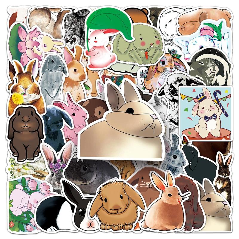 Waterproof Cartoon Rabbit Pattern Stickers, 50pcs Creative Multi-purpose Stickers, Easter Essentials Decals For DIY Craft Decoration & Hand Account