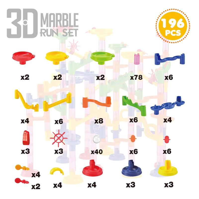 Christmas 2024 Gifts Marble Run Premium Set（196 Pcs- Construction Building Blocks Toys, STEM Educational Toy, Building Block Toy(156 Translucent Plastic Pieces+ 40 Glass Marbles)