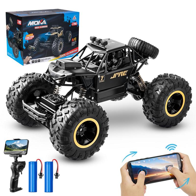 1:16 Scale RC Car with FPV Camera for Kids,2.4GHz Remote Control Truck, Off-Road High Speed Monster Trucks for Kids Adults, Black rc car