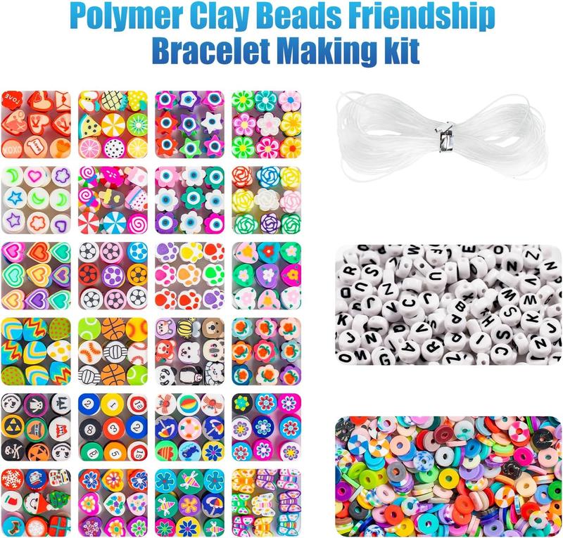 1000 count Polymer Clay Beads Bracelets Making kit, 24 Style Cute Fun Beads Friendship Bracelet Making kit with Letter Beads Charms Beads for  DIY Arts Crafts Girts Toys for  Girls  6-12