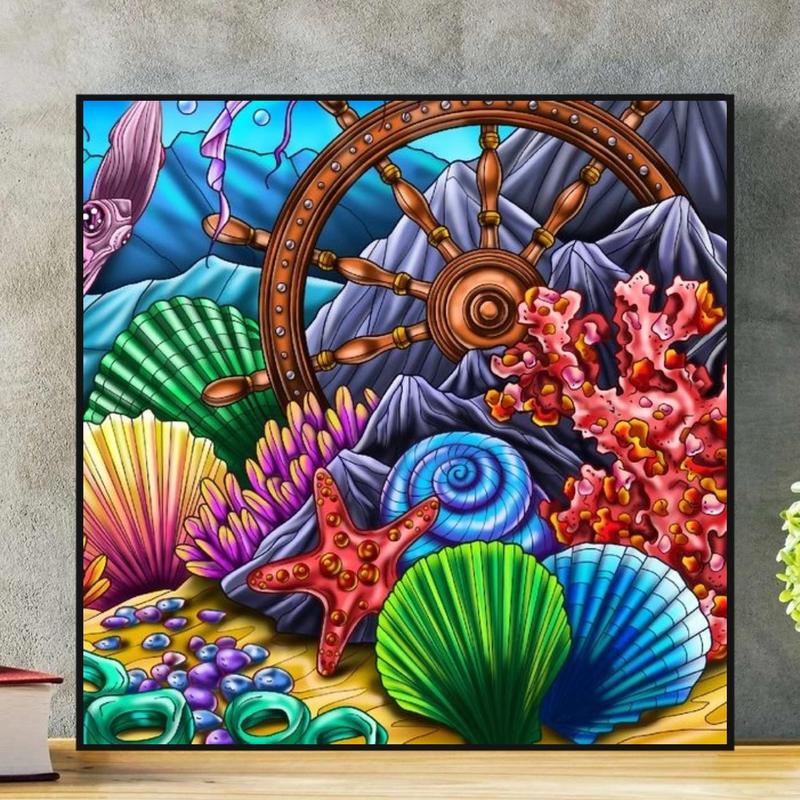 Sea Shell Pattern DIY Diamond Arts Colorful Painting Kit without Frame, 1 Count DIY Decorative Art Picture for Beginner, Wall Art Decor for Home Living Room Bedroom