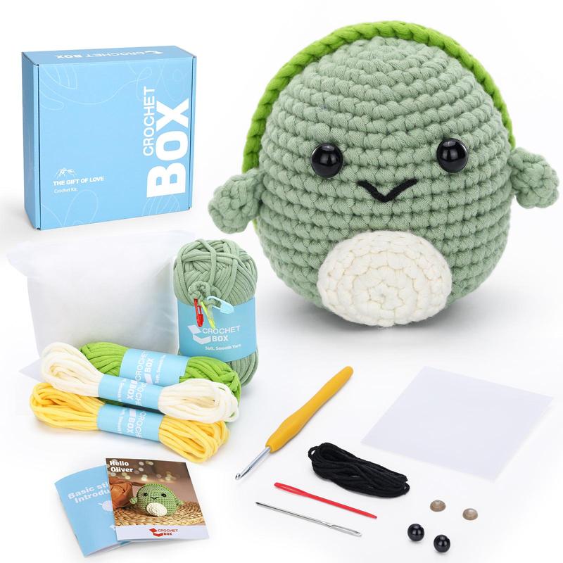 Cute Turtle Design Crochet Kit, 1 Set DIY Knitting Supplies, Including Crochet Hooks, Yarns, Scissors, Tape, Instructions, Creative Birthday and Holiday Gift Options