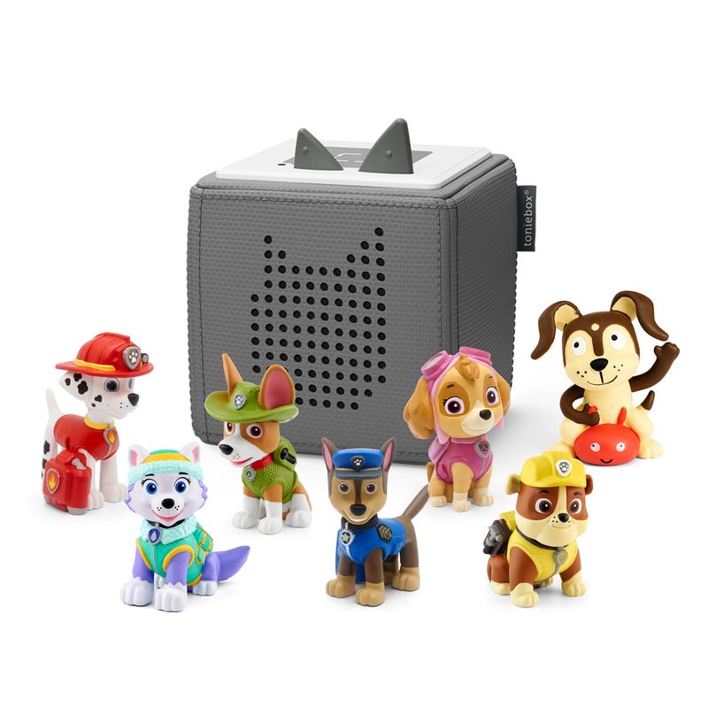 Tonies Gray Toniebox PAW Patrol Starter Set Bundle with Playtime Puppy, and 6 PAW Patrol Tonies: Chase, Marshall, Skye, Rubble, Everest, Tracker