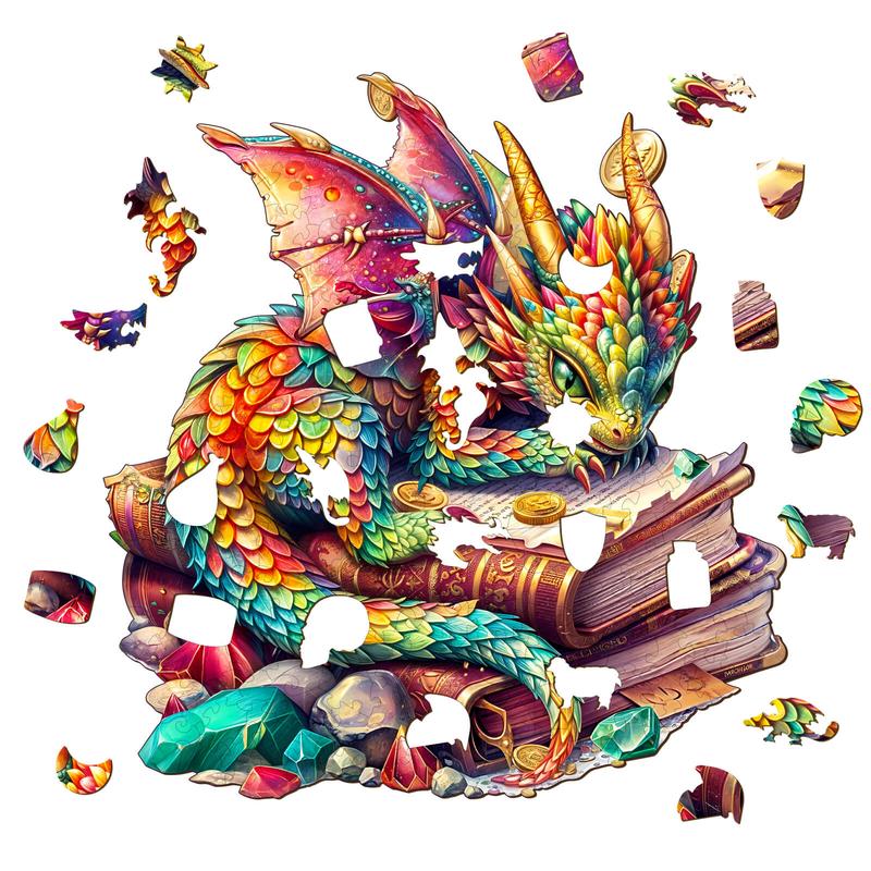 Jeweled Dragon Wooden Jigsaw Puzzle - Perfect for Kids and Adults Alike