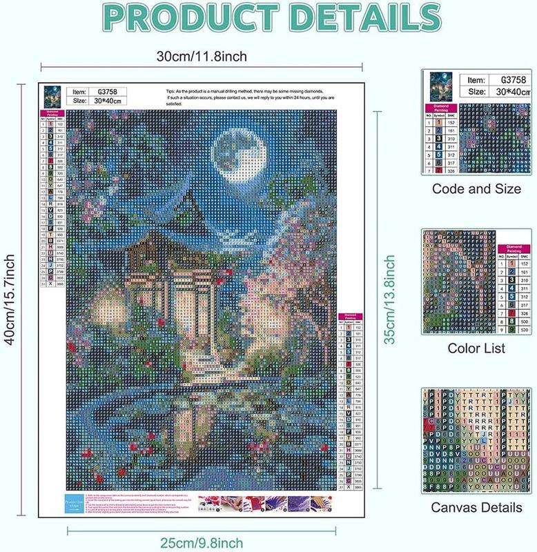 Landscape Diamond Painting Kits for Adults-Moon Night Diamond Art Kits for Adults,Round 5D Scenery Gem Art Kits for Adult DIY Crafts Kits Gift Home Wall Decor Gifts(16x12inch)