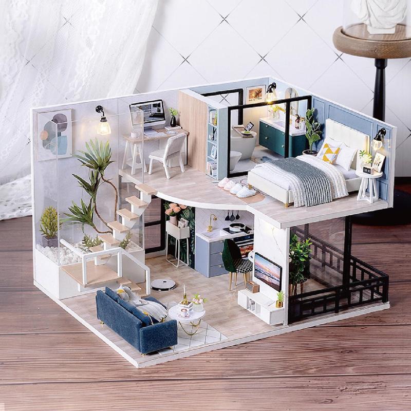 Loft House DIY Wooden Miniature House Kit, 1 Box DIY Miniature House Kit, DIY Handmade Model Building Micro Kit, Wooden 3D Puzzle Toy, Stocking Fillers Gift