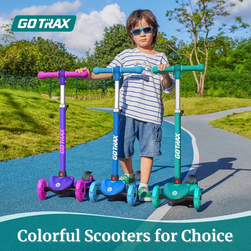 Gotr  KS1 Kids Kick Scooter, LED Lighted Wheels and 3 Adjustable Height Handlebars, Lean-to-Steer & Widen Anti-Slip Deck, 3 Wheel Scooter for Boys & Girls Ages 2-8 and up to 100 Lbs