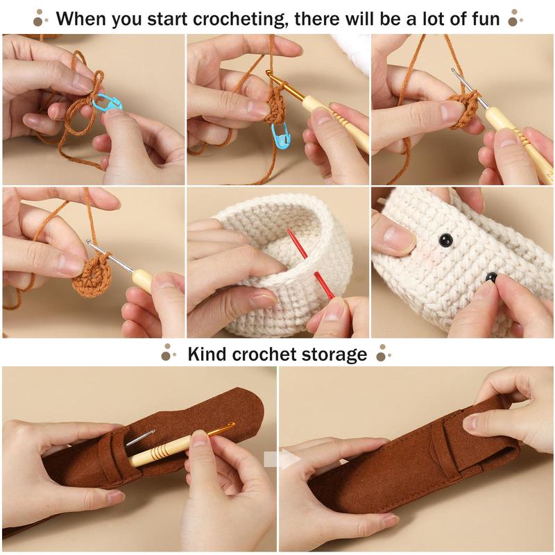 DIY Crochet Kit, 1 Set DIY Coaster Crochet Starter Kit, Including Crochet Hooks, Needles, Stitch Makers, Yarns & Storage Bags, DIY Crochet Knitting Supplies for Home Decor [Packaging List As Picture Shown]