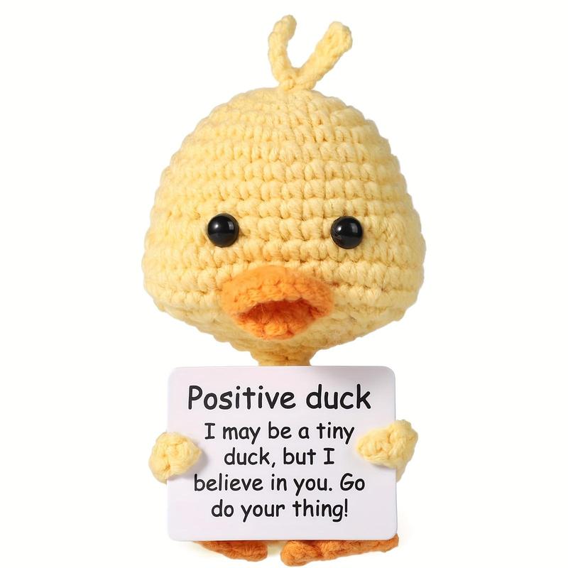 Mini Funny Positive Duck, Creative Wool Pocket Knitted Duck Toy Doll with Card, Cute Crochet Tiny Positive Emotional Dolls Duck for Gift Party Decoration