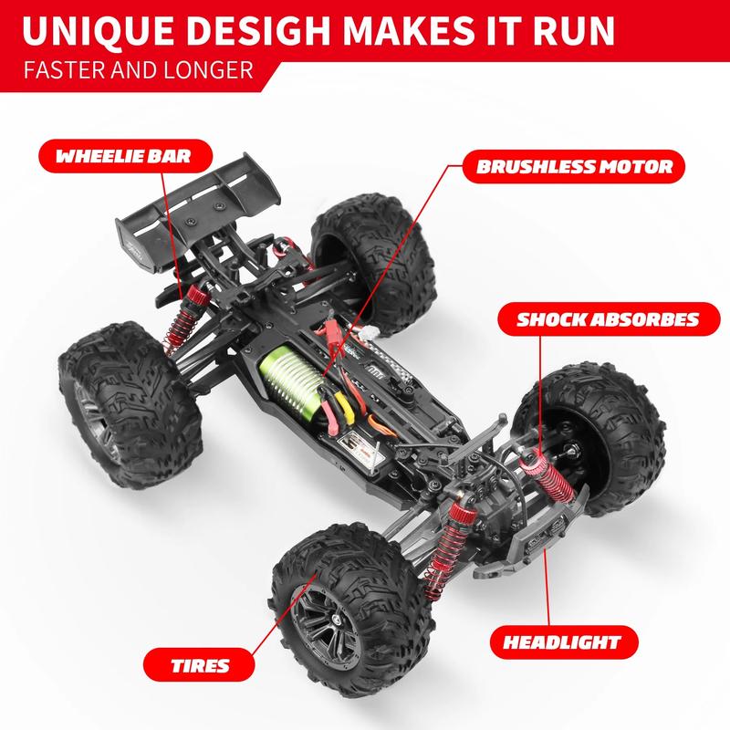 Hosim RC Cars 1:16 RC Car Remote Control Car RC Monster Truck 52+ KM H 2845 Brushless Motor High Speed off Road Q905 Red Remote Control Toys for Kids Adults road monster