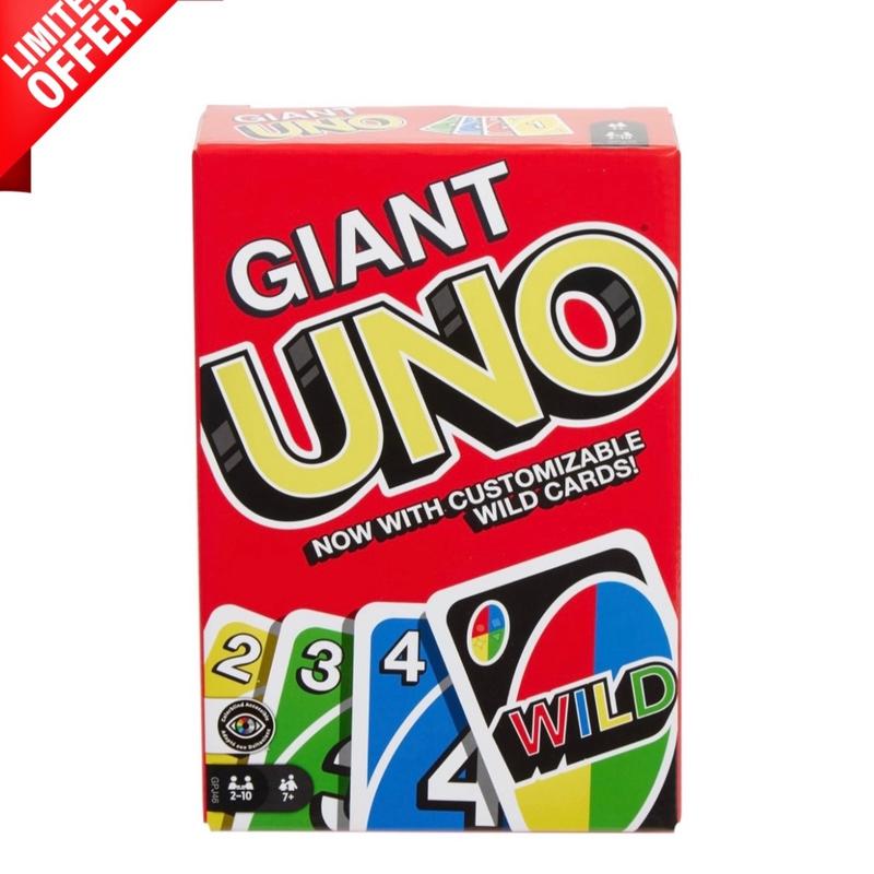 GIANT UNO Card Game Giant Card Playing Game ​Giant UNO Official Card Game for Kids, Adults & Family Night, Oversized Cards & Customizable Wild Cards for 2-10 Players