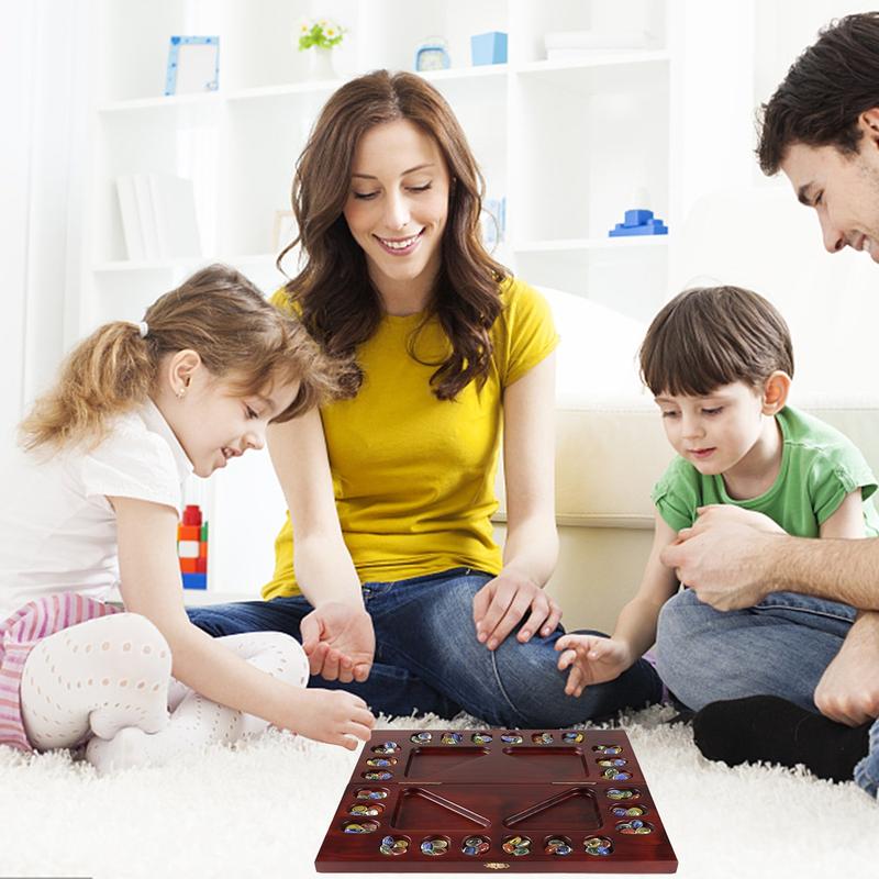 4-Player Mancala Board Game Folding Family Travel Set - Mahogany Oak